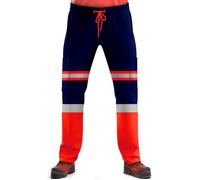 NOROZE Mens Hi Vis Trousers Work Utility & Safety Trousers with Reflective Tape |Two Tone High Visibility Jogging Bottoms, Combat Side Pocket Overtrousers, Lightweight (L, Style 1: Neon Orange/Navy)