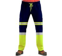 NOROZE Mens Hi Vis Trousers Work Utility & Safety Trousers with Reflective Tape |Two Tone High Visibility Jogging Bottoms, Combat Side Pocket Overtrousers, Lightweight (XXL, Style 1: Neon Green/Navy)