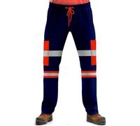 NOROZE Mens Hi Vis Trousers Work Utility & Safety Trousers with Reflective Tape |Two Tone High Visibility Jogging Bottoms, Combat Side Pocket Overtrousers, Lightweight (M, Style 2: Neon Orange/Navy)