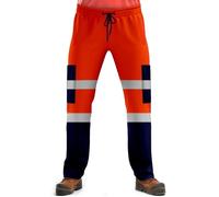 NOROZE Mens Hi Vis Trousers Work Utility & Safety Trousers with Reflective Tape |Two Tone High Visibility Jogging Bottoms, Combat Side Pocket Overtrousers, Lightweight (L, Style 3: Neon Orange/Navy)