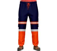 NOROZE Mens Hi Viz Safety Work Trousers with Grey Reflective Tape Two Tone Combat Side Pocket Bottoms Joggers Pants Workwear (XL, Style 5: Neon Orange/Navy)