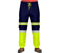 NOROZE Mens Hi Viz Safety Work Trousers with Grey Reflective Tape Two Tone Combat Side Pocket Bottoms Joggers Pants Workwear (XXL, Style 5: Neon Green/Navy)