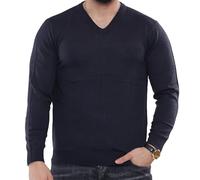 NOROZE Men's Jumper Knit V-Neck Plain Classic Sweater Pullover Knitted Sweatshirt (XL, Navy)