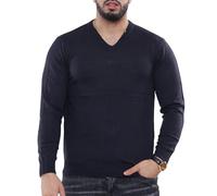 NOROZE Men's Jumper Knit V-Neck Plain Classic Sweater Pullover Knitted Sweatshirt (XXL, Navy)
