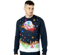 NOROZE Men's LED Christmas Jumper Unisex Gift Tree Elf Santa Xmas Sweater Pullover Top (S, Flying Santa Sleigh Navy)