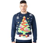 NOROZE Men's LED Christmas Jumper Unisex Gift Tree Elf Santa Xmas Sweater Pullover Top (XL, Xmas Tree Gift Navy)
