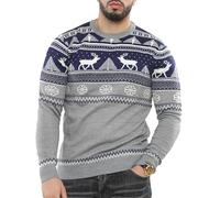 NOROZE Men's Merry Christmas Mock Zip Nordic Style Reindeer Moose Stag Funnel Crew Neck Festive Christmas Xmas Jumper (XL, Navy)