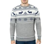 NOROZE Men's Merry Christmas Mock Zip Nordic Style Reindeer Moose Stag Funnel Crew Neck Festive Christmas Xmas Jumper (S, Cream)