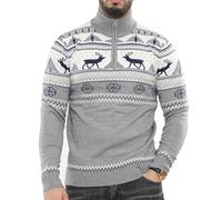 NOROZE Men's Merry Christmas Mock Zip Nordic Style Reindeer Moose Stag Funnel Crew Neck Festive Christmas Xmas Jumper (M, Mock Zip Cream)