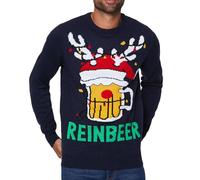 NOROZE Men's Moose Merry Christmas Jumper Xmas Reindeer Elf Football FC Novelty Pullover (S, Antler Beers Navy)