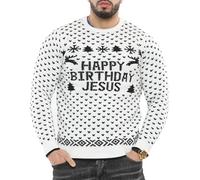 NOROZE Men's Novelty Happy Birthday Jesus Merry Christmas Jumper Santa Knitted Sweater Top (Large, Birthday Jesus Cream)