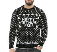 NOROZE Men's Novelty Happy Birthday Jesus Merry Christmas Jumper Santa Knitted Sweater Top (Small, Birthday Jesus Black)