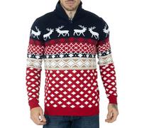 NOROZE Mens Novelty Knitted Christmas Sweater Jumpers (L, Navy Zip Neck)