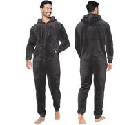 NOROZE Mens Plain Snuggle Hooded Onesie Adult Warm Fleece All-in-One Zip Jumpsuit Pyjamas Nightwear Loungewear Onesies (3XL, Charcoal)