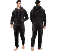 NOROZE Mens Plain Snuggle Hooded Onesie Adult Warm Fleece All-in-One Zip Jumpsuit Pyjamas Nightwear Loungewear Onesies (S, Black)
