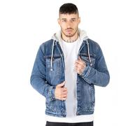 NOROZE Men's The Trucker Denim Long Sleeve Jacket | Washed Denim Sherpa Fleece Hoodie Western Style Jean Coat (S, Denim Blue)