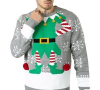 NOROZE Mens Womens Unisex Premium Novelty Knitted Long Sleeves Crew Neck Christmas Sweaters Elf Jumpers (L, Grey)
