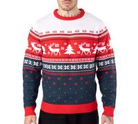 NOROZE Mens Xmas Jumpers Fairisle Christmas Tree Reindeer Snowflakes Hoho Novelty Pullover Sweater (M, Hoho Reindeer Tree Red)