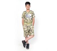 NOROZE Unisex Graphic T-Shirt | Military Style Camo T-Shirt Boys Girls Combat 2 Piece Set Top Shorts Shark Graphic Print Cotton Outfit (9-10 Years)