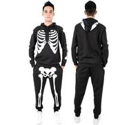 NOROZE Unisex Halloween Skeleton Tracksuit Set Mens And Womens Skull Bones Printed Long Sleeve 2 Piece Outfit Set Hoodie With Jogging Pants Halloween Costume for Adult UK Sizes S-XXL