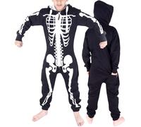 NOROZE Unisex Kids Boys Halloween Skeleton Aztec Onesie Costume Girls All In One Fleece Zip Up Hooded Onesie Costumes Jumpsuit 2-13 Y (5/6 Year, Skeleton Black)