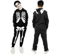 NOROZE Unisex Kids Boys Halloween Skeleton Tracksuit Set Girls Skull Bones Printed Tracksuit 2 Piece Sets Hoodie with Joggers Pants (7-8 Years, Skeleton Black)