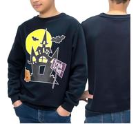 NOROZE Unisex Kids Boys Happy Halloween Pumpkin Printed Sweatshirts Girls Web Skull Cat Melting Skull Sweatshirt Trick or Treat Costumes Long Sleeve T Shirt Tops Jumper (11-12 Years, Moon House Navy)