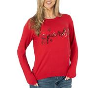 NOROZE Women’s Christmas Jumper - Sequin “Sparkle” Slogan with Bow Tie Design, Soft Knitted Festive Pullover Sweater, Novelty Xmas Jumper for Ladies UK Red