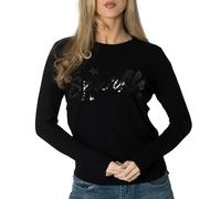 NOROZE Women’s Christmas Jumper - Sequin “Sparkle” Slogan with Bow Tie Design, Soft Knitted Festive Pullover Sweater, Novelty Xmas Jumper for Ladies UK Black