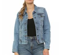 NOROZE Women’s Washed Detail Denim Jacket | Ladies Trucker Classic Western Design Denim Jeans Jacket ALL UK SIZES (Blue DG8262, 16)