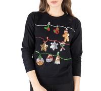 NOROZE Women's Christmas Tops Sweatshirts Sequin Jingle Bells HoHoHo Pug Mrs Claus Xmas Jumper (20, Black)