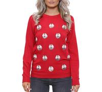NOROZE Women's Christmas Tops Sweatshirts Sequin Jingle Bells HoHoHo Pug Mrs Claus Xmas Jumper UK Sizes 8-18 (UK, Numeric, 18, Regular, Regular, Xmas Pudding Red)