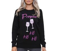 NOROZE Women's Christmas Tops Sweatshirts Sequin Jingle Bells HoHoHo Pug Mrs Claus Xmas Jumper UK Sizes 8-18 (UK, Numeric, 18, Regular, Regular, Prosecco Black)