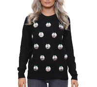 NOROZE Women's Christmas Tops Sweatshirts Sequin Jingle Bells HoHoHo Pug Mrs Claus Xmas Jumper UK Sizes 8-18 (UK, Numeric, 20, Regular, Regular, Xmas Pudding Black)