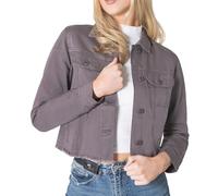 NOROZE Women's Denim Jacket Cropped Denim Jacket Women Ripped Self Fabric Distressed Hem Casual Jean Coat (8, Charcoal)
