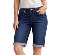 NOROZE Womens Denim Shorts - Ladies Knee Length Stretch Jean Shorts with Pockets - Rolled Hem Summer Bermuda Shorts for Women UK - Lightweight Casual Fit - Sizes 8 to 20