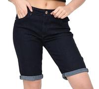 NOROZE Womens Denim Shorts - Ladies Knee Length Stretch Jean Shorts with Pockets - Rolled Hem Summer Bermuda Shorts for Women UK - Lightweight Casual Fit - Sizes 8 to 20 Black