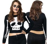 NOROZE Women's Halloween Printed Crop Top | Ladies Sexy Skeleton Hand Skull Pumpkin Cropped Top T-Shirt Girl's Scary Sexy Tee (12, Skulls Arms)