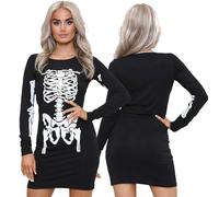 NOROZE Womens Halloween Skeleton Bodycon Dress Tunic Tops Ladies Glow in The Dark Blood Heart Skull Bones Printed Top Costume Long Sleeve Costumes Dresses (12/14, Skeleton)