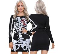 NOROZE Womens Halloween Skeleton Bodycon Dress Tunic Tops Ladies Glow in The Dark Blood Heart Skull Bones Printed Top Costume Long Sleeve Costumes Dresses (20-22, Red Blood Heart)