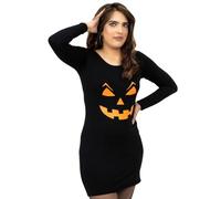 NOROZE Women's Halloween Skeleton Pumpkin Printed Bodycon Dress Costume Ladies Spooky Scary Long Sleeve Midi Dresses Tunic Top Costumes (10, Pumpkin)