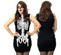 NOROZE Women's Halloween Skeleton Pumpkin Printed Bodycon Dress Costume Ladies Spooky Scary Long Sleeve Midi Dresses Tunic Top Costumes (16, Skeleton)