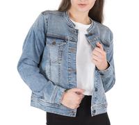 NOROZE Women's Western Style Jacket Collarless Denim Jacket, Light Blue Washed Jeans Women Classic Women's Trucker Jackets Biker Casual (18, Light Blue)