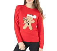 NOROZE Women's Xmas Jumper Merry Ladies Elf Pullover Knitted Sweater (10, Gingerbread Candy Cane Red)
