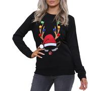 NOROZE Women's Xmas Jumper Merry Ladies Elf Pullover Knitted Sweater (14, Antler Black)