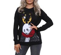 NOROZE Women's Xmas Jumper Merry Ladies Elf Pullover Knitted Sweater (14, Panda Black)