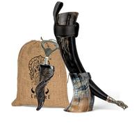 Norse Empire Authentic Ox Drinking Horn with Horn Stand - 12"+ size | Burlap Gift Sack Included | (Classic Polished) | 12-C-P