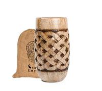 NORSE EMPIRE Wooden Beer Cup 16Oz (chainmail Pattern) 100% Handcrafted Beer Stein | Viking Mug for men | Beer accessories for men | Viking Gifts for Men | Includes Medieval Gift Sack | Giftable