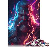 Norse God Of Thunder Puzzle Premium 100% Recycled Board Paper Rectangular Jigsaw Puzzle for Women Men Unique Gift 1000pcs (75x50cm)