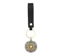 Norse Keyring, Mythology Keychain, Metal Compass Charm, Leather Rope Accent, for Handbag, Backpack, Wallet, Purse, Norse-Inspired Jewelry Accessory, Bag Decoration